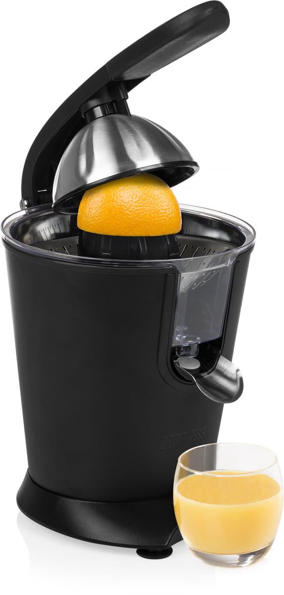 Princess Black Steel Sinaasappelpers 201853 - Elektrische Citruspers - Fruitpers - RVS Perskegel - Instelbaar pulpfilter - 160 Watt - Zwart