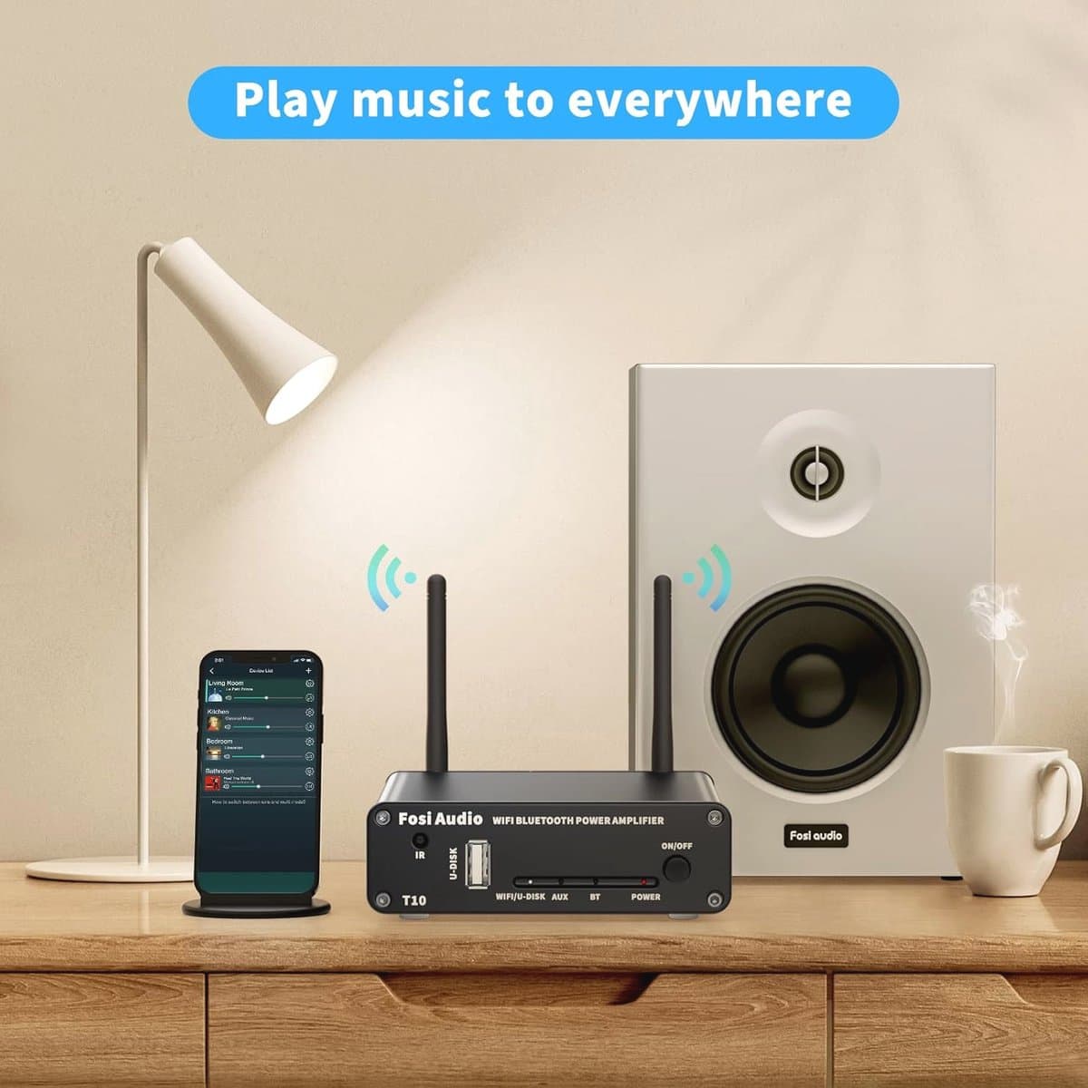 WiFi Bluetooth 2-Kanaals Stereo Audio Versterker - Mini Hifi ClassD 2 x 100W Smart Multiroom Amp thumbnail 7