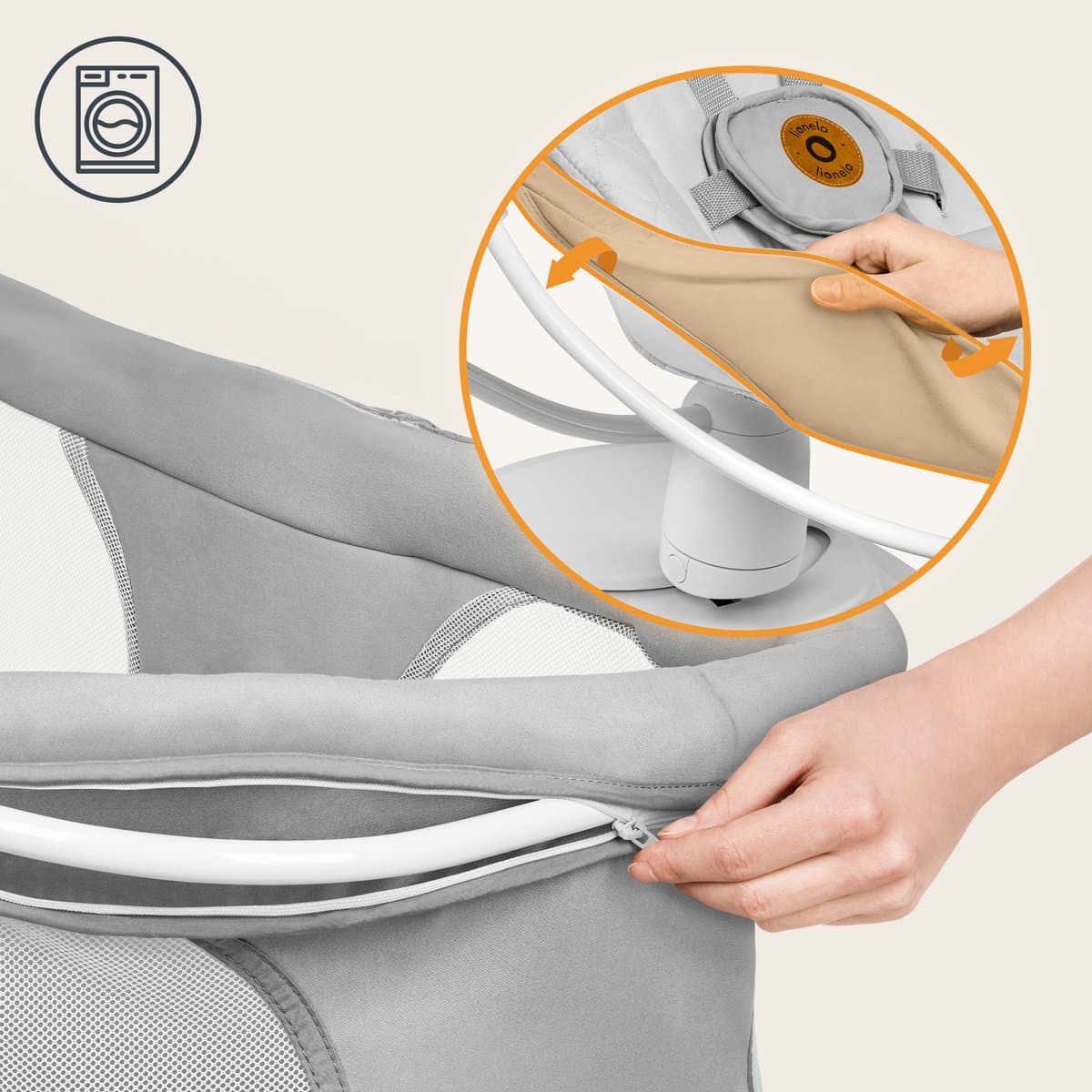 Lionelo Bella Set 2in1 – Wipstoel & Reiswieg – 360° Draaibare Zitting – Elektrische 6 Schommelstanden – 5 Snelheden – Rugleuning 3 Posities – Bewegingssensor – Nachtmodus – 12 Melodieën – Bamboe Kussen – Afstandsbediening – Wasbare Hoezen – Tot 9 kg thumbnail 2