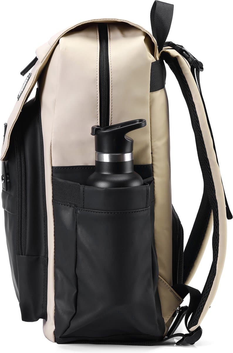 Brisby slijtvaste Luiertas – verzorgingstas - Two Tone Creme en Zwart PU - Inclusief Verschoonmatje - Isoleervakken - Met Geïntegreerde Kinderwagen haken thumbnail 8