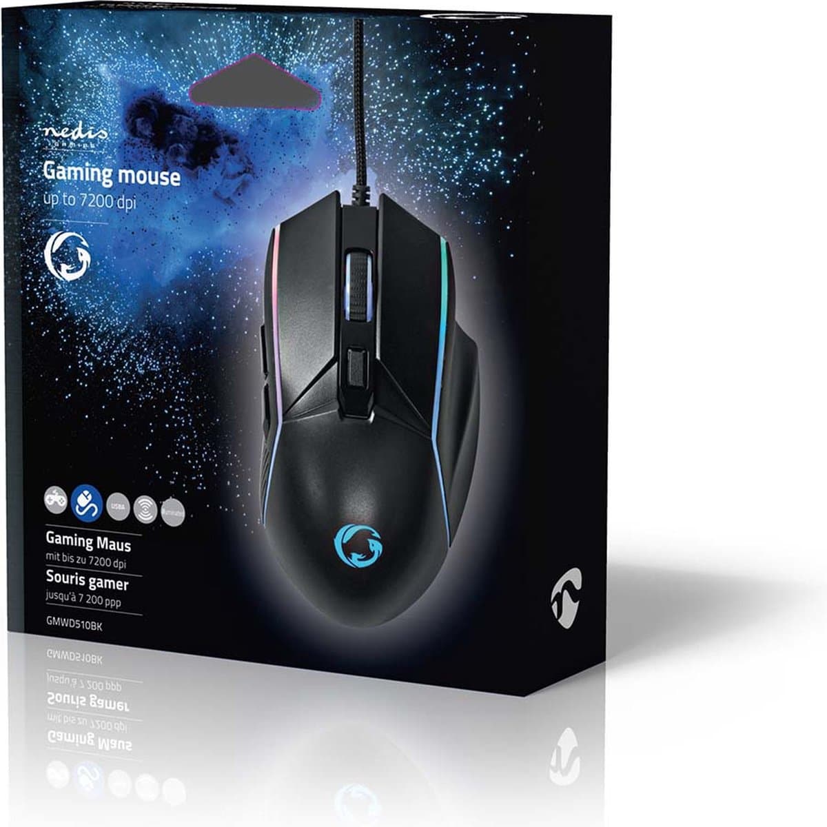 Nedis Gaming Muis - Bedraad - 800 / 1200 / 2400 / 3200 / 4800 / 7200 dpi - Instelbare DPI - Aantal knoppen: 6 - Rechtshandig - 1.50 m - LED thumbnail 5