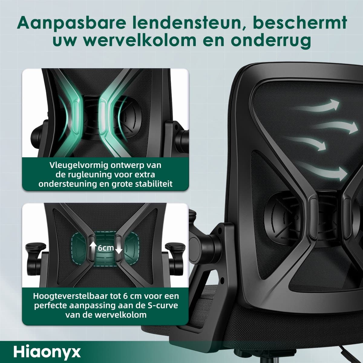 Hiaonyx Ergonomische Bureaustoel met Opklapbare Armleuningen thumbnail 3