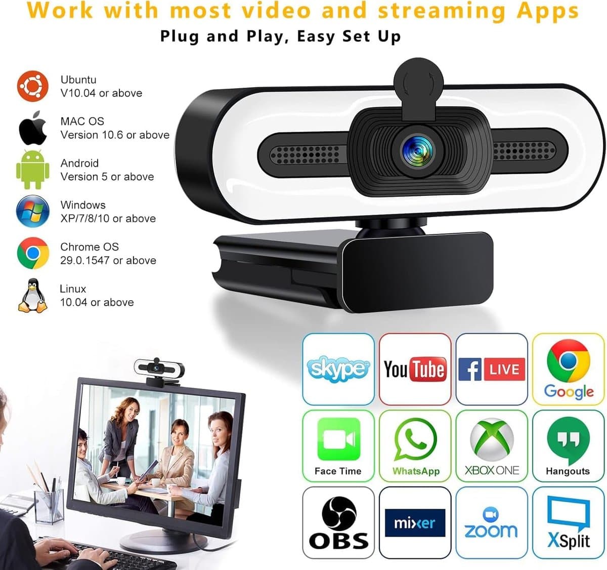 Webcam voor PC - Streaming Camera - 4K Kwaliteit - video systeem thumbnail 3
