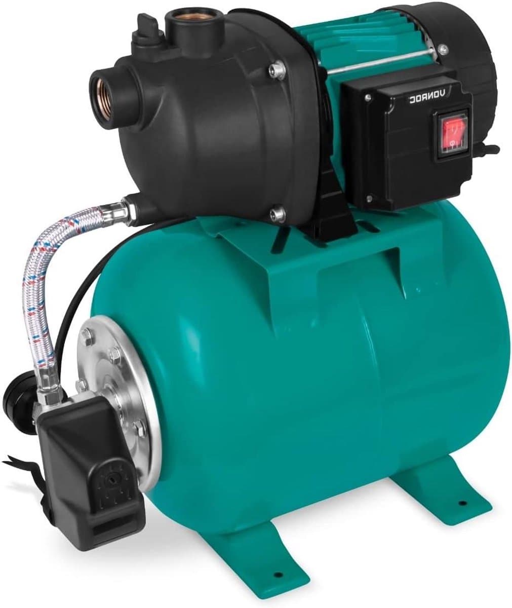 Waterdrukpomp met schakelaar - Hydrofoorpomp - Tuin beregenen - Automatische regeling - 19L tank - Turquoise