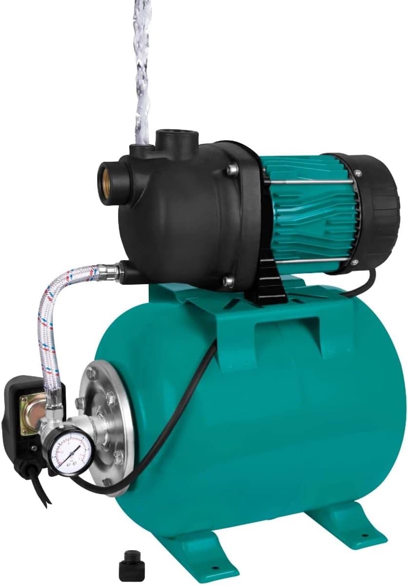 Waterdrukpomp met schakelaar - Hydrofoorpomp - Tuin beregenen - Automatische regeling - 19L tank - Turquoise thumbnail 5