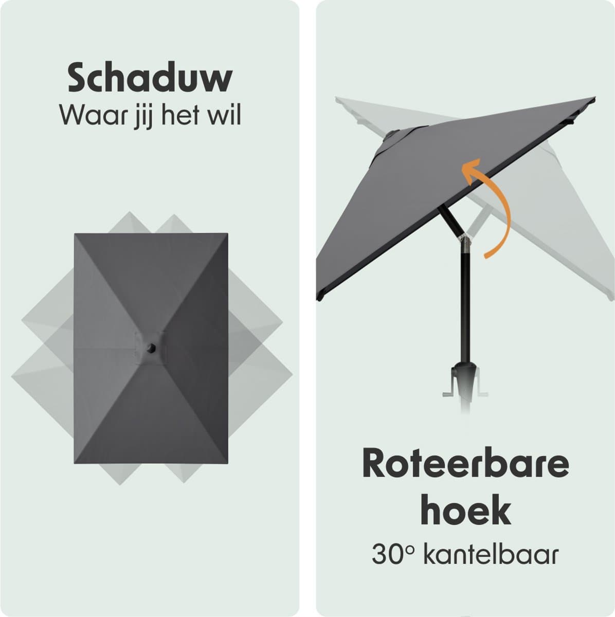 LifeGoods Parasol - Tuin - 205x136cm - 30° Kantelbaar - Waterdicht - UPF50+ - Donkergrijs thumbnail 4
