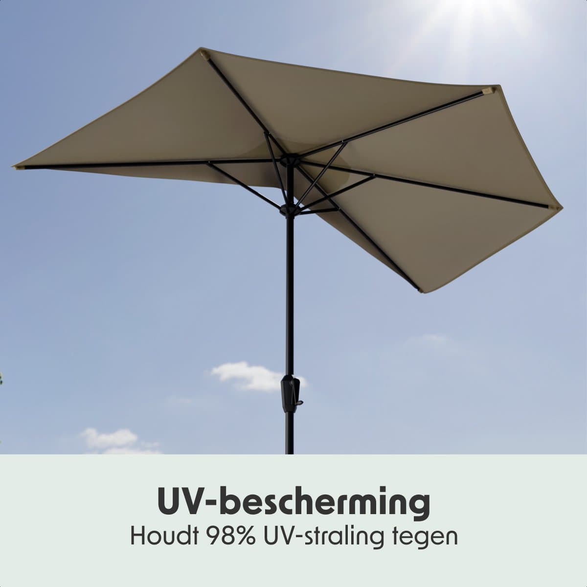 LifeGoods Balkon Parasol - Tuin - 270x135 cm - Halfronde Parasol - Waterdicht - UPF50+ - Taupe thumbnail 5