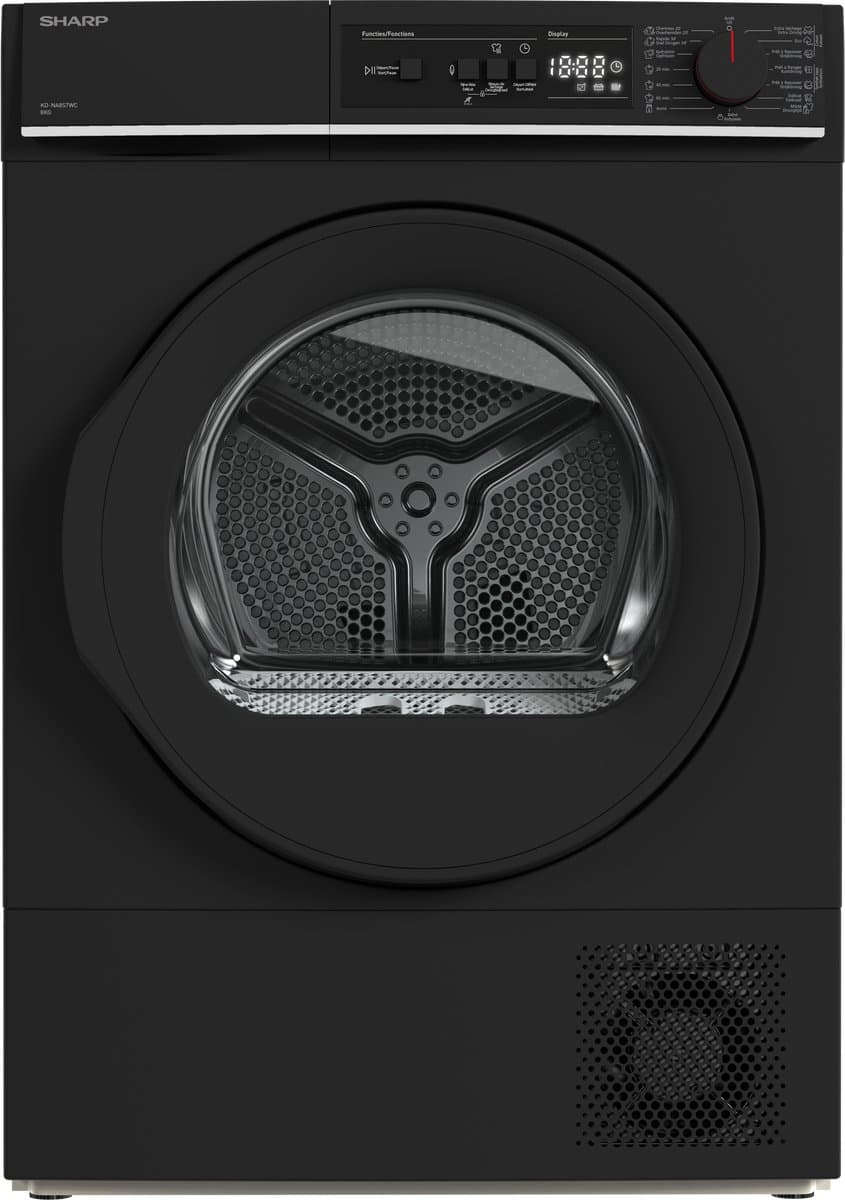 Sharp KDNA8S6BCBE - warmtepomp droger - 8 kg - energie label C - 15 programma's - LED trommelverlichting - links en rechts draaiend - mat zwart