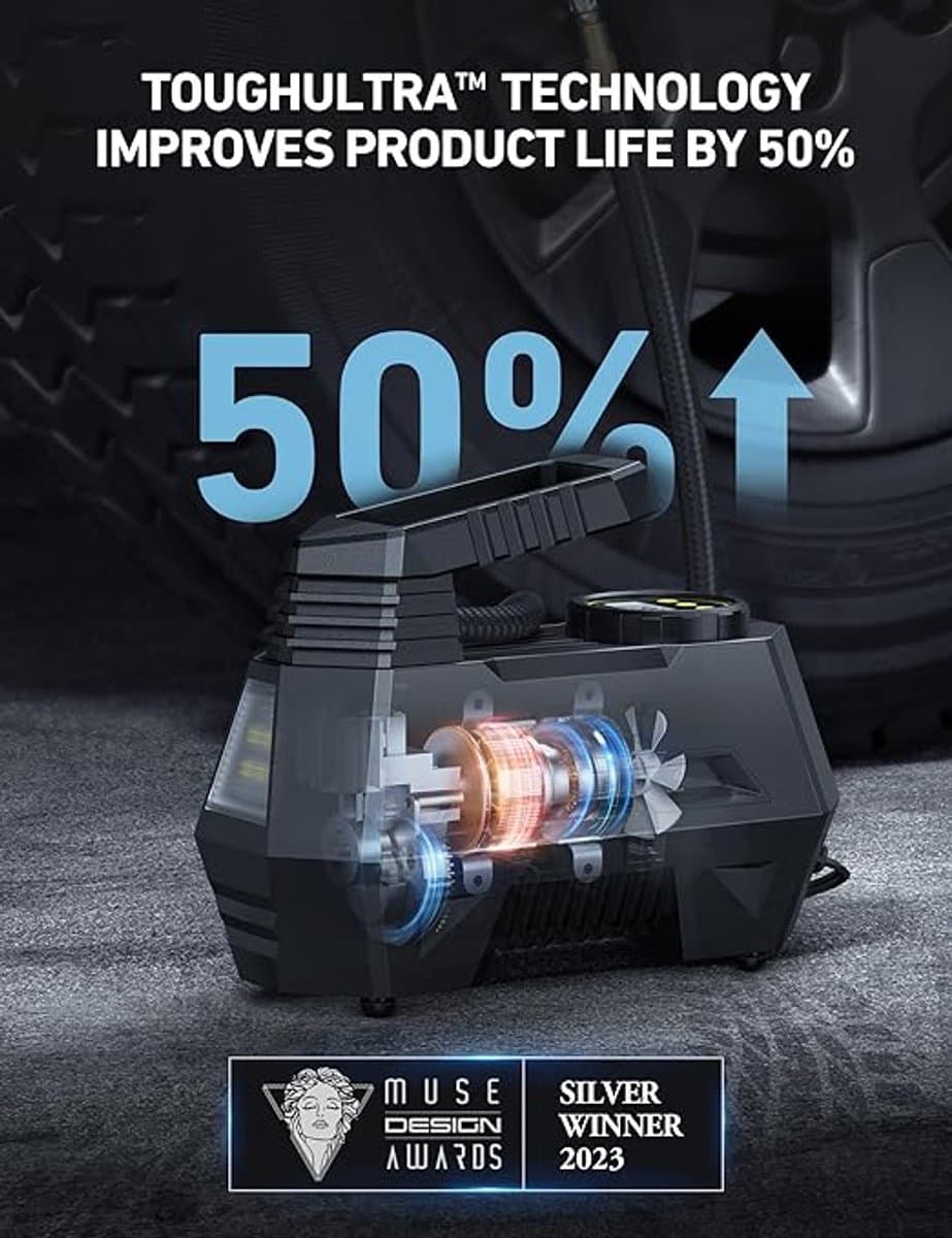 Auto Luchtpomp 12V – Elektrische Luchtcompressor 100 PSI – Met Digitaal LCD Scherm & Auto Stop – Voor Auto, Fiets, Motor en Bal – Inclusief Accessoires thumbnail 8