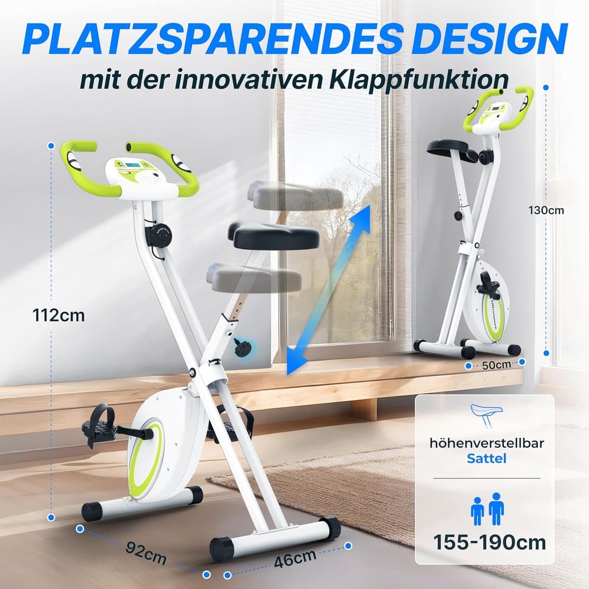 Hometrainer / Indoorfiets F-Bike Pro – Opvouwbare Fitnessbike met Magnetische Weerstand, LCD-Display, Hartslagmeter, Calorie- en Snelheidsmonitor – Geschikt tot 130 kg – Designbest thumbnail 2