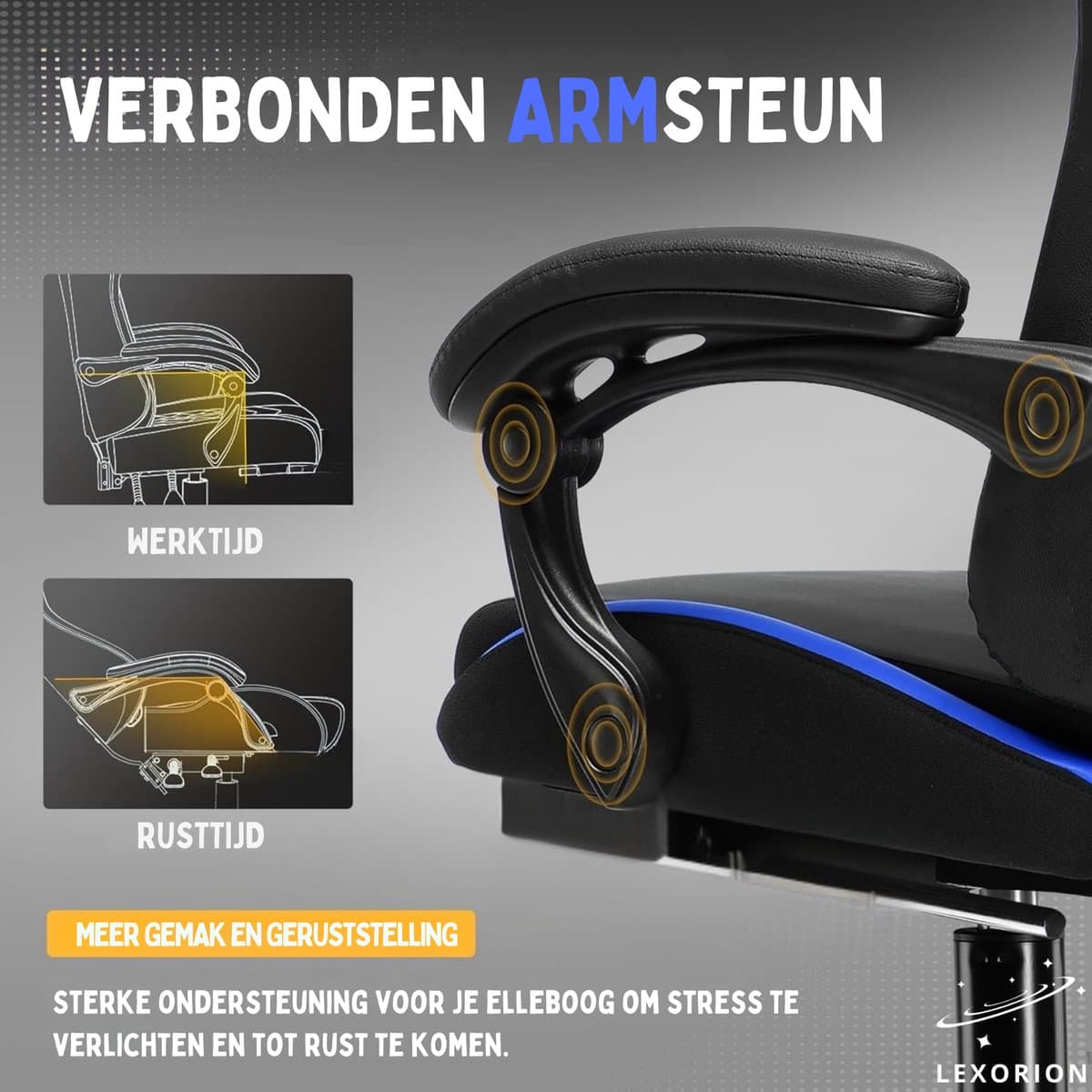 Lexorion Gaming Stoel – Ergonomische Gaming Chair – Inclusief Gratis RGB Gamingmuis Cadeau – Verstelbaar – Lederen Gamestoel – 136 kg – Blauw – Bureaustoel thumbnail 8