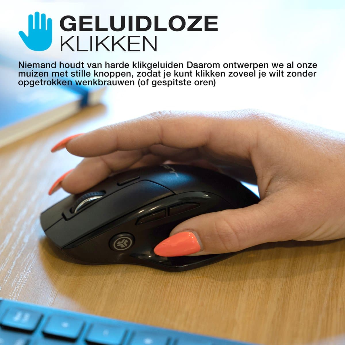 JLab JBuds Computermuis - Bluetooth Muis Draadloos - USB - 3 Devices - Stil – USB C Oplaadbaar - DPI 1200/1600/2000/2400 - Ergonomisch Design – Bluetooth of USB Draadloze Dongle – 4 Maanden Batterijduur thumbnail 4