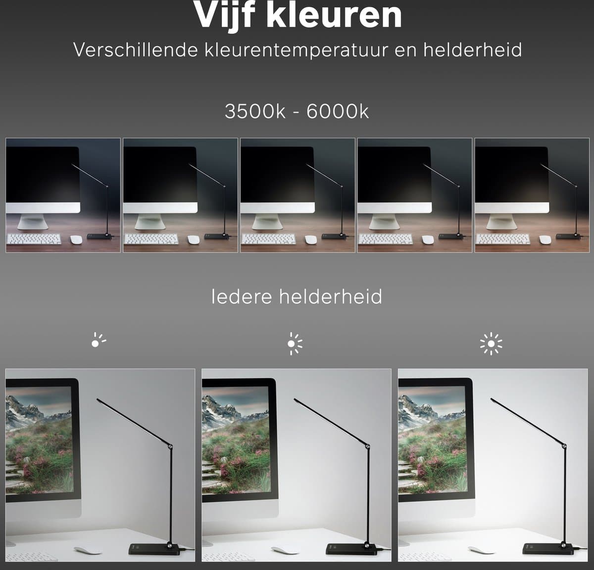 Bintoi DL200 - Bureaulamp LED Dimbaar - Leeslamp - Bedlamp - Touch Control - Wit en Warm Licht - Draadloos Mobiel Opladen - Zwart thumbnail 8