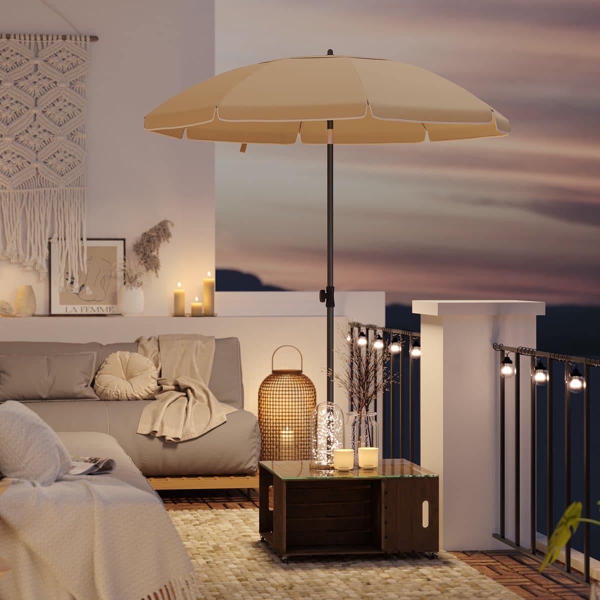 ACAZA Parasol - Strandparasol - Zandbruin - 160 cm diameter - inclusief Draagtas - Rond - Tuinparasol - Kantelbaar - Waterdicht - Terras Parasol voor Appartement - Parasol Strand - Tot 2 Personen thumbnail 8