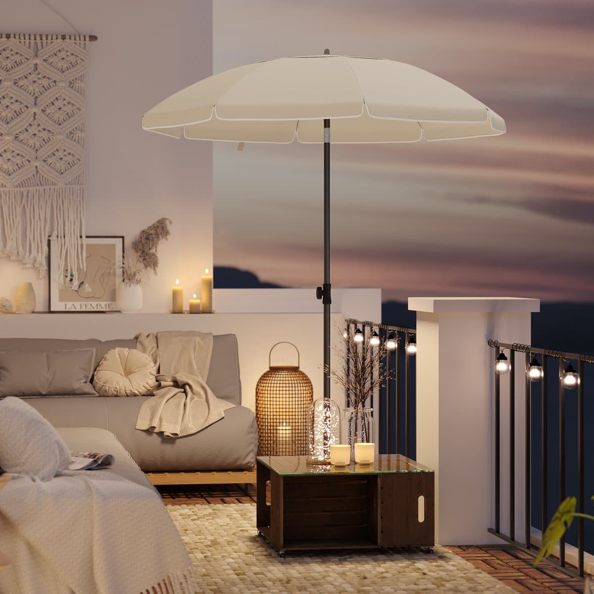 ACAZA Parasol - Strandparasol - Beige - 160 cm diameter - inclusief Draagtas - Rond - Tuinparasol - Kantelbaar - Waterdicht - Terras Parasol voor Appartement - Parasol Strand - Tot 2 Personen thumbnail 8
