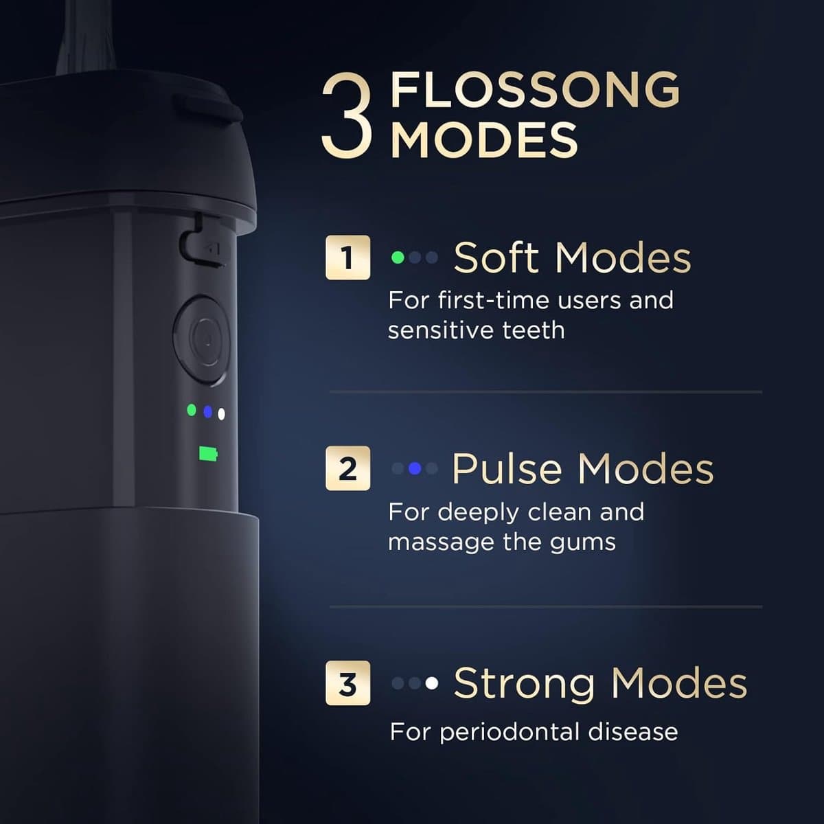 SnelShoppen - Water Flosser Draadloos Mini - Draagbare Mondirrigator voor Tanden - Telescopische Watertank - 3 Modi & IPX7 Waterdicht voor Tanden, Beu thumbnail 3