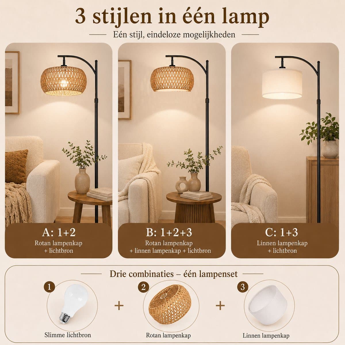 MUPOO boho rotan vloerlamp met slimme LED thumbnail 7