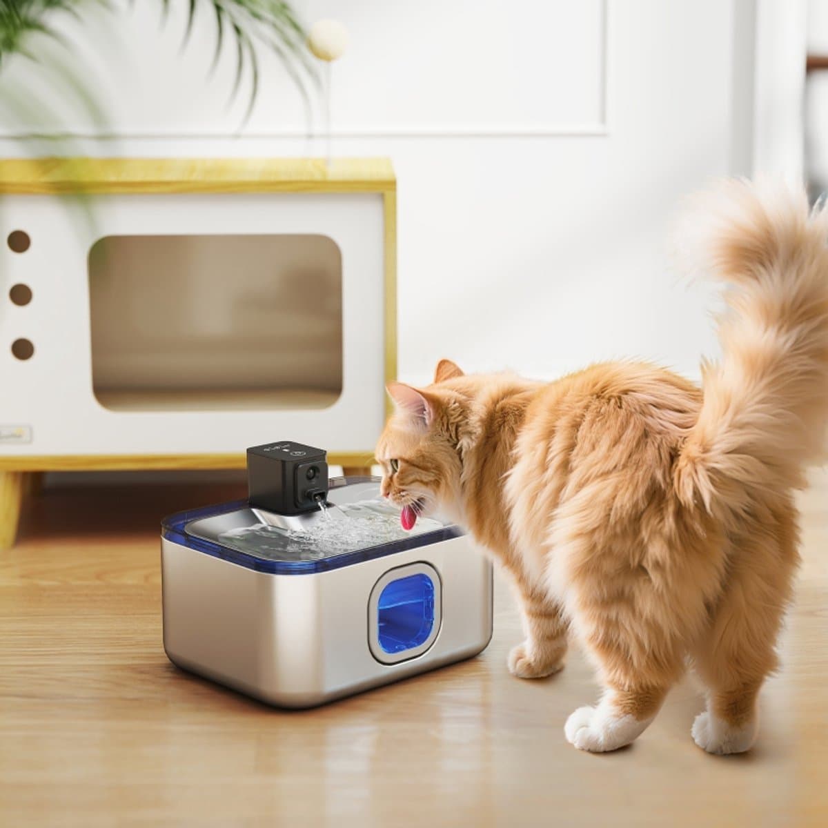 Roestvrijstalen kattenwaterbak van 5 liter – Automatische kattenwaterbak met LED-verlichting, superstille pomp en zilverfilter thumbnail 5
