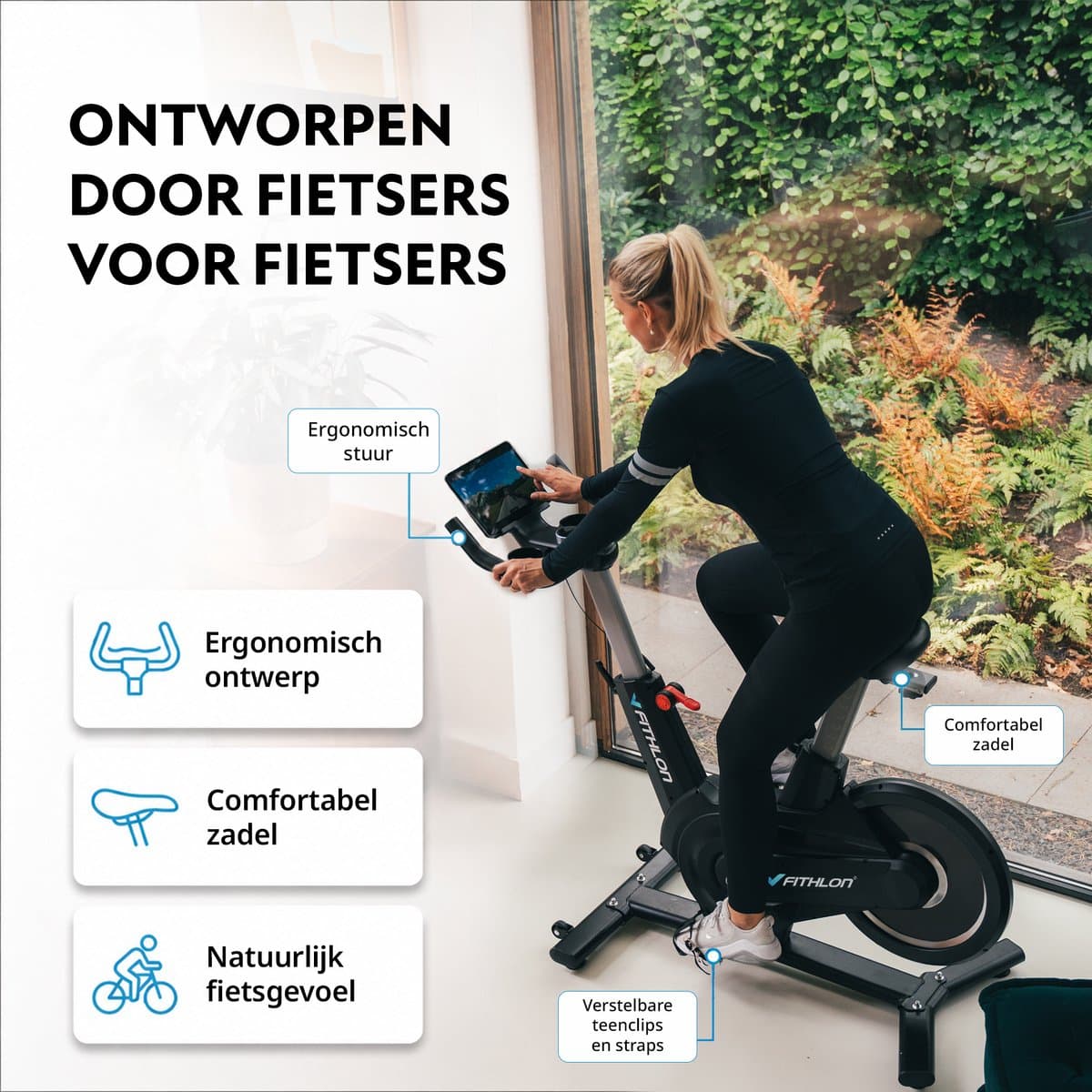 Fithlon Le Tour Hometrainer - Fitnessfiets - Inclusief App - Kinomap & Zwift Compatibiliteit - Spinningfiets - Ergonomisch & Stil - Hometrainers Fitness voor Thuis thumbnail 3