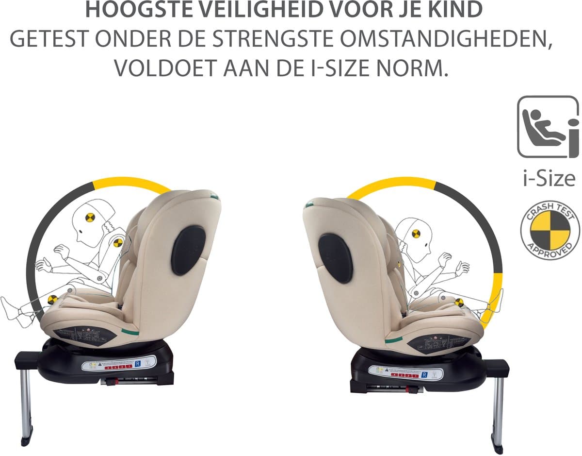 Liefjes & Co Growsafe Autostoel – i-Size 4-in-1 – 360° Draaibaar – ISOFIX & Steunpoot – Groep 0/1/2/3 (40–150 cm) Beige thumbnail 2