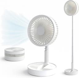 Productfoto van Statiefventilator-vloerventilator-tafel ventilator geluidloos-Opvouwbare tafelventilator met voet - Verstelbare hoogte, 3600mAh oplaadbaar, draagbaar, stil, opvouwbaar -Wit - 20x20x10,5 cm