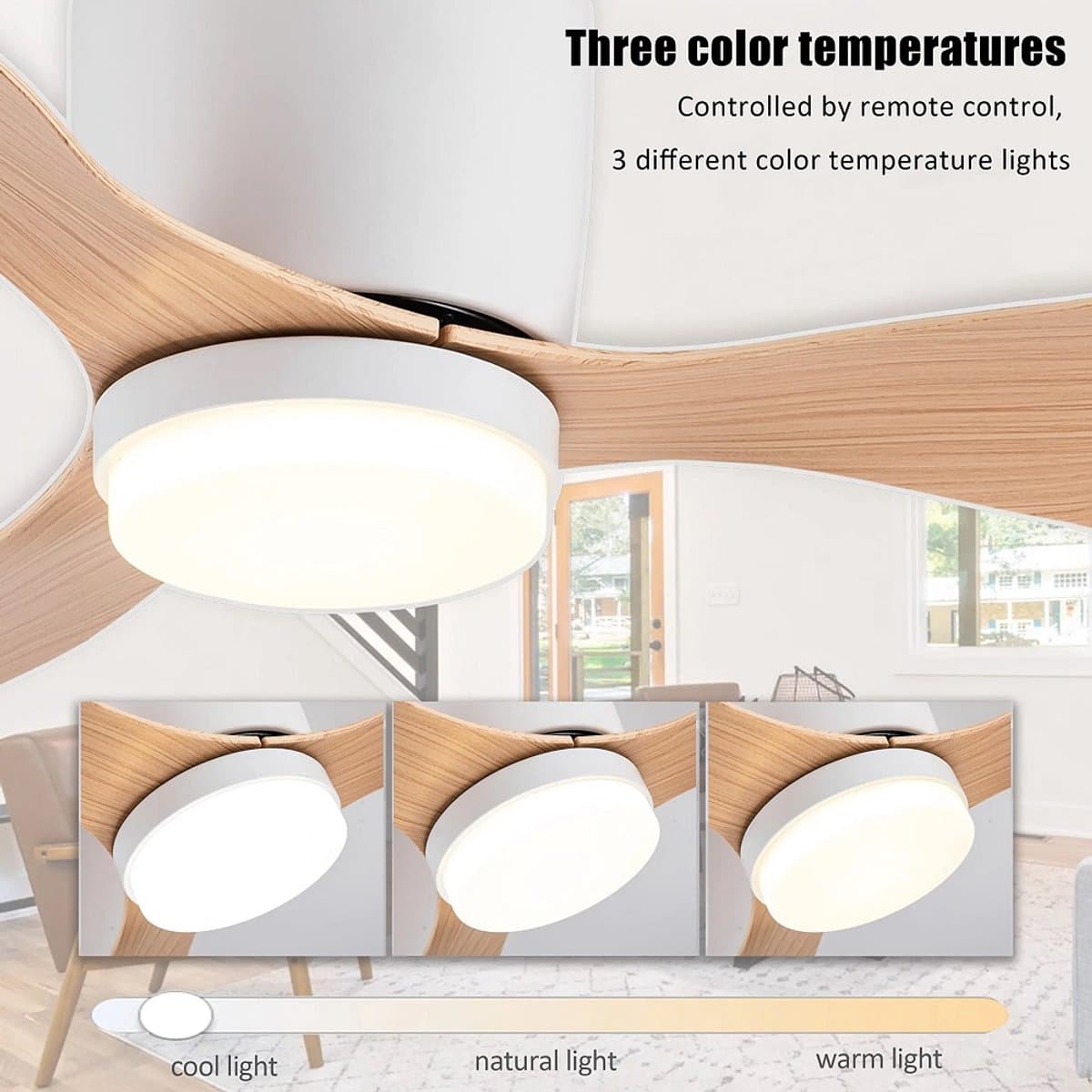 Plafondventilator 3 blad Ø105cm hout - stille ventilator – top kwaliteit - energie zuinig -met remote - ventilator voor laag plafond - 6 snelheden – beste alternatief voor airco - zomer en winter stand – houten ventilator thumbnail 3
