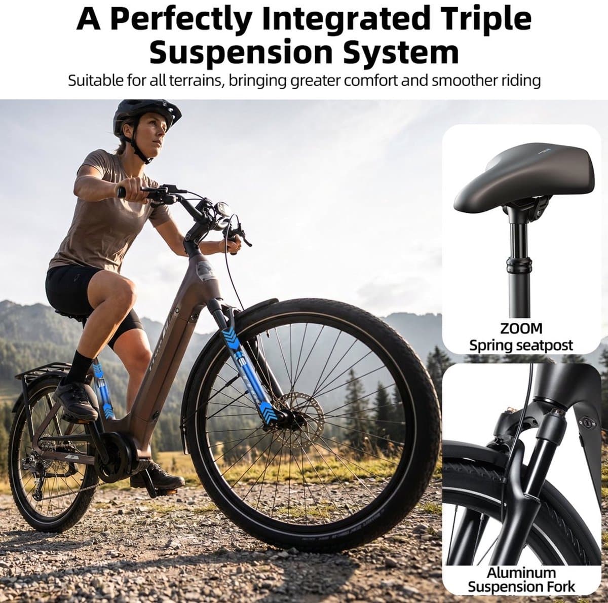 Elektrische Fiets TTGO Z5 - 250W MiddenMotor Stadsfiets - 36V18Ah Accu - 27.5 Inch Banden - Max Snelheid 25km/u - Max Bereik 110-130km - Shimano 9 Versnellingen - Bruin thumbnail 5