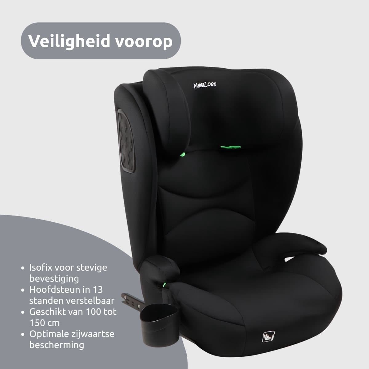 MamaLoes Liv Zwart Isofix 100-150 cm i-Size Autostoel thumbnail 3