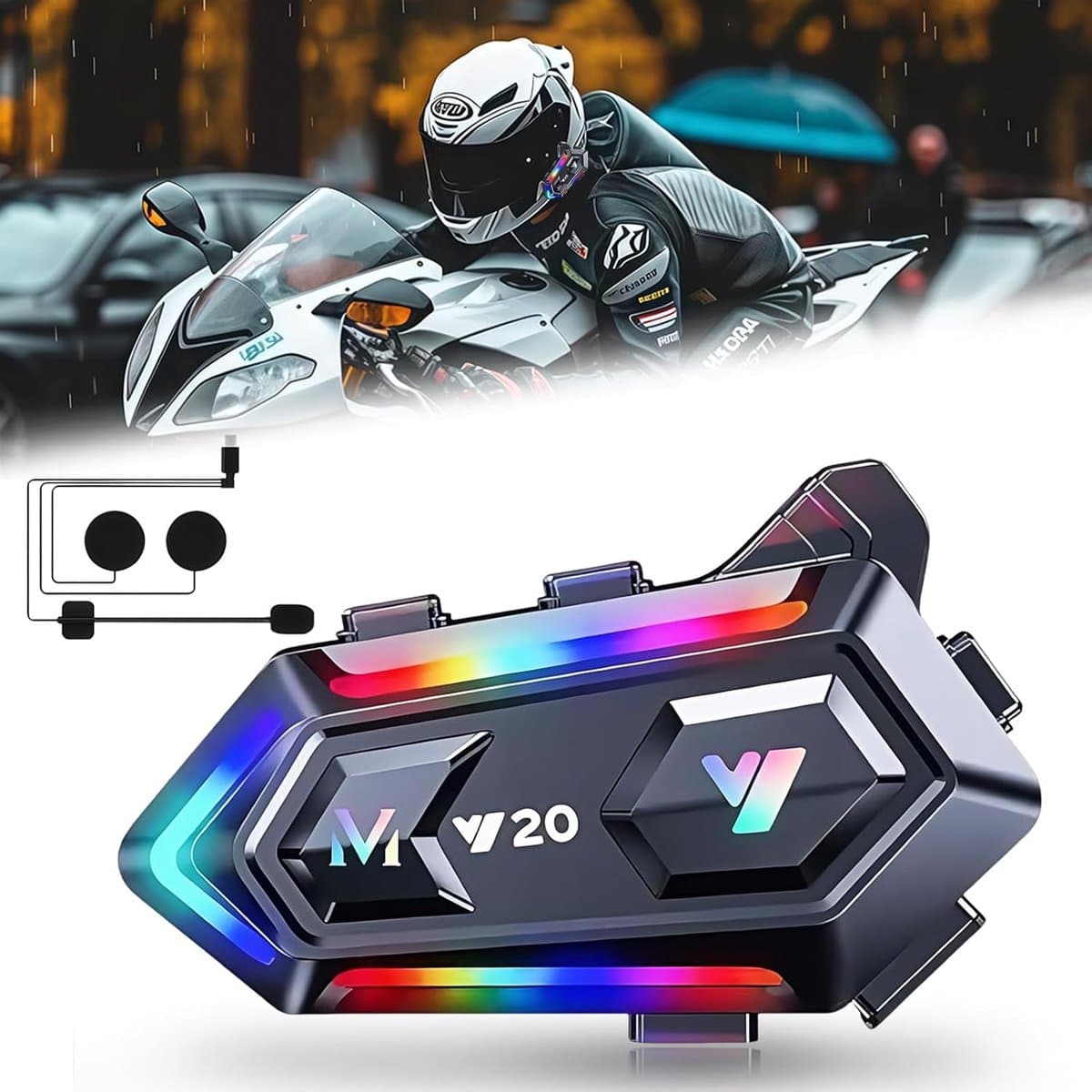 Bluetooth Motorhelm Headset – Bluetooth 5.3 – Motor Intercom Headset – Motorhelm Oordopjes – Ruisonderdrukking – IPX6 Waterdicht – Handsfree Bellen – Navigatie & Muziek – USB-C – 25 Uur Batterijduur thumbnail 2