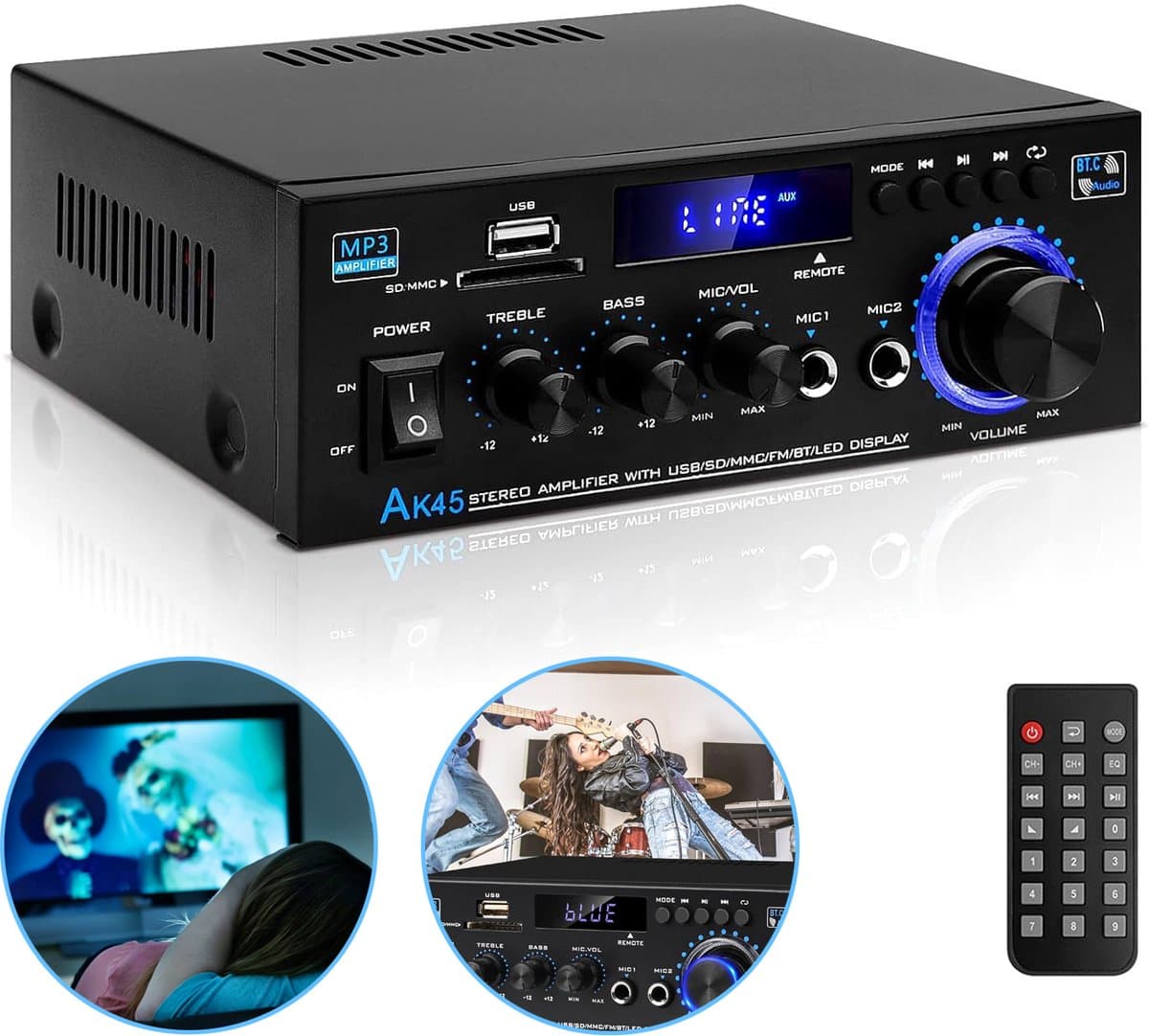 Bluetooth 5.0 Audioversterker - Ak45 Hifi Stereo Mini-Eindversterker - 400w 2-Kanaals Draadloze Bluetooth 5.0 Eindversterker