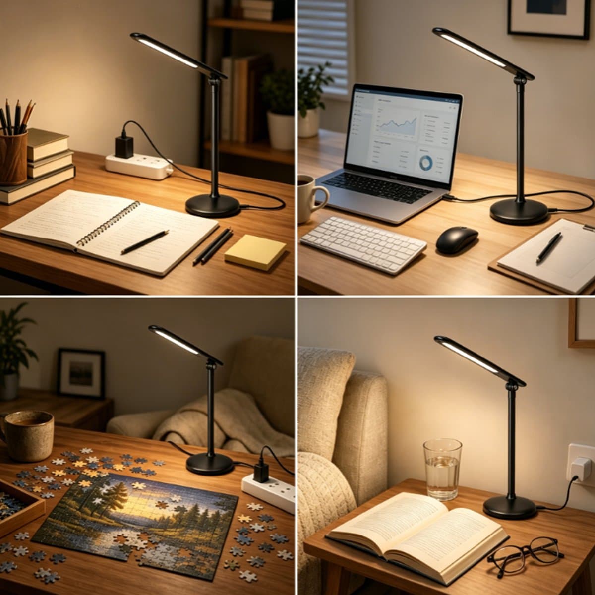 Aigostar Bureaulamp LED Dimbaar - 3 kleuren licht - 5 Helderheidsniveaus - Touch Control - Verstelbare Leeslamp - Bedlamp - Nachtlampje- Zwart thumbnail 8