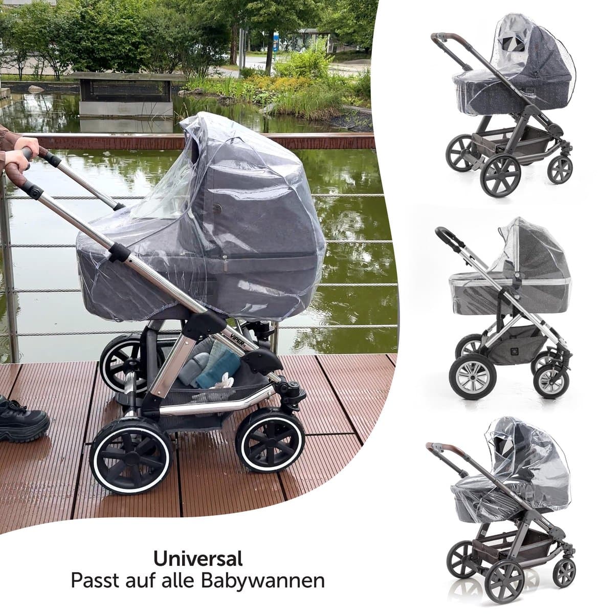 Regenhoes/Regenscherm voor Kinderwagen/Wandelwagen met Reiswieg (passend op Joolz, Quinny, Bugaboo e.d.) met Optimale Ventilatie, Kijkvenster, Waterdicht en Duurzaam, PVC vrij | Afsluitbaar ven thumbnail 3