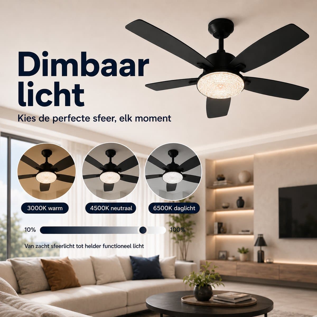 MUPOO Modern Zwart plafondventilator met verlichting Ø132 cm- plafonventilator afstandsbediening & APP -Stille DC Motor & 6 Snelheden-zomer- en winterstand-ventilator lamp plafond met Dubbelzijdige bladen Voor Woonkamer, Slaapkamer en Kantoor thumbnail 8