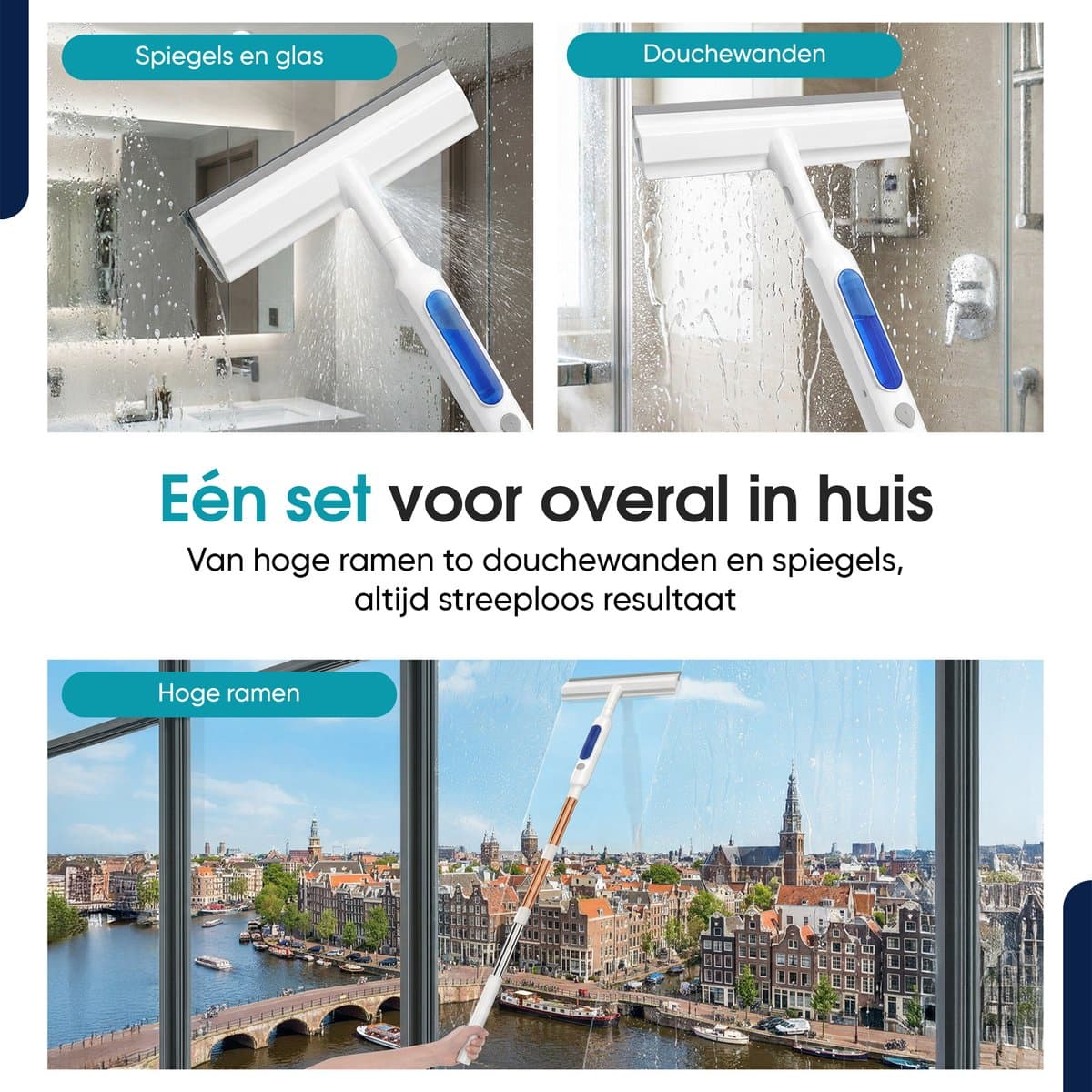 Tibagoods 4-in-1 Ramenwasser met Telescoopsteel - Ruitenreiniger - Raamwisser - Raamtrekker - Uitschuifbaar tot 146 cm - Incl. 3 microvezeldoeken - Met sprayfunctie thumbnail 6