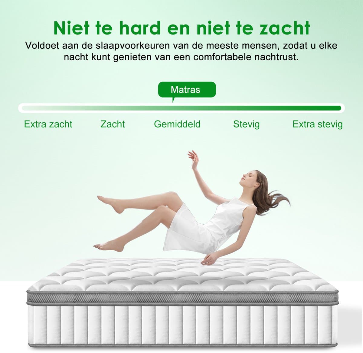 Fukstern Matras 160x200 Tweepersoons - Pocketvering Matras 25cm Dik - 7 zones - OEKO-TEX Gecertificeerd - Anti-Allergische - Orthopedisch Eenpersoonsmatrassen - H3/H4 Medium Hard - 10 Lagen Hoogwaardige Materialen - Voor Kinderen en Volwassenen thumbnail 7