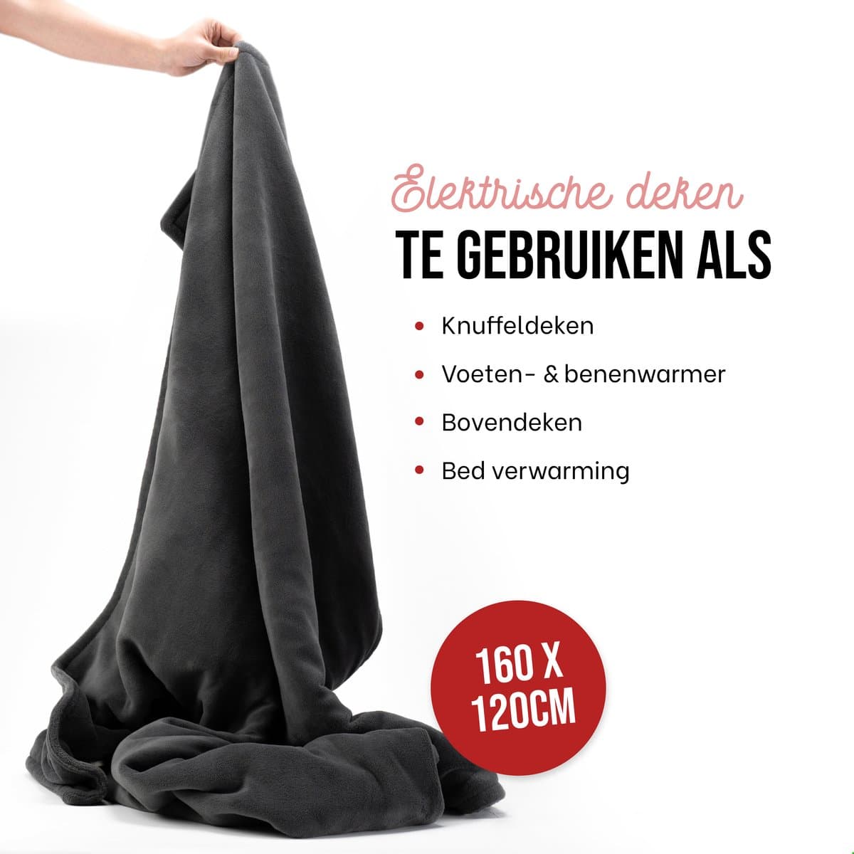 DistinQ Elektrische Bovendeken 160x120 cm - Warmtedeken 160Watt - Omslagdeken Automatische Uitschakeling - Oververhittingsbescherming - 9 Standen - Donker Grijs - Energiezuinig thumbnail 2