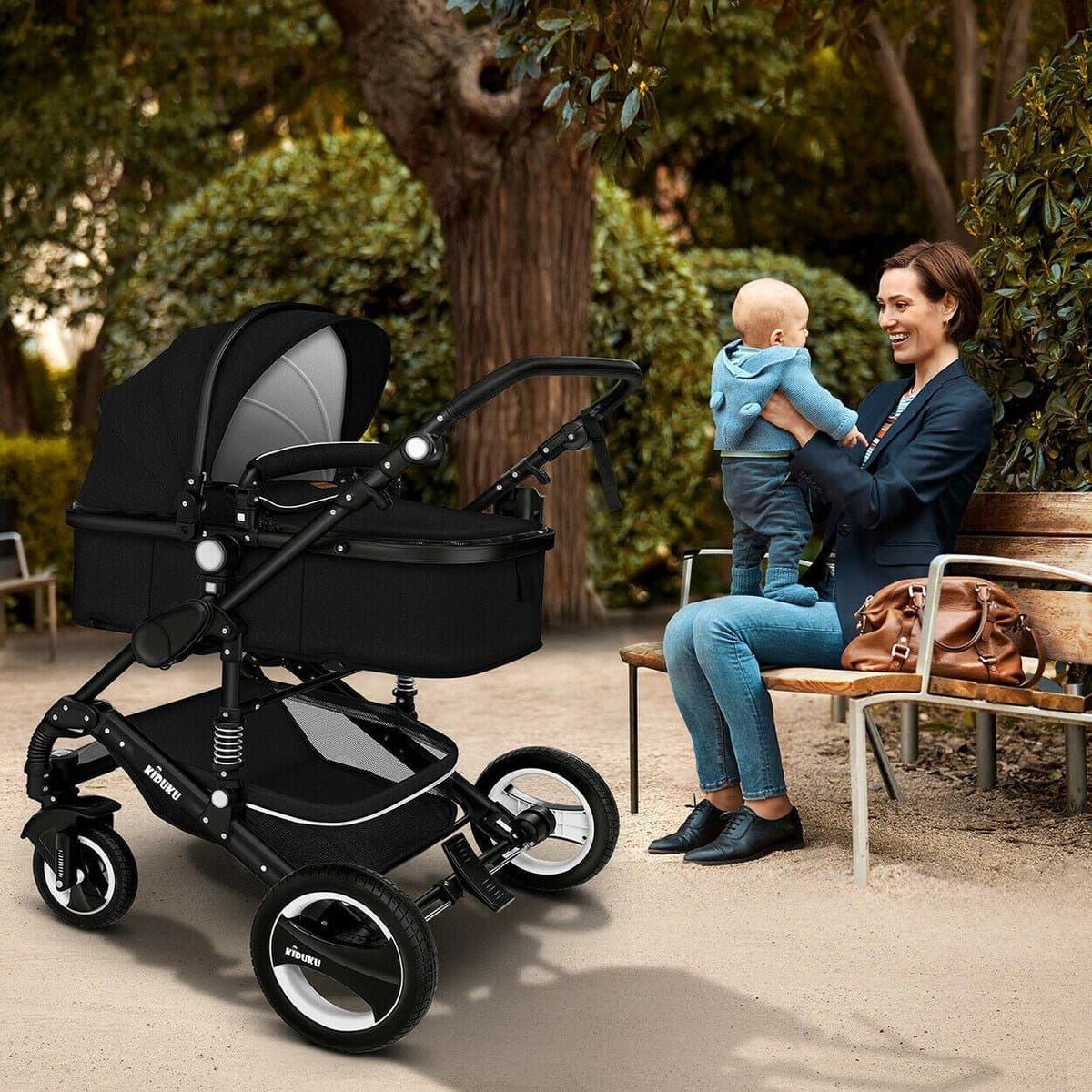 KIDUKU- 3 in 1 combi-kinderwagen- zwart- buggy incl. autostoeltje-regenhoes- inklapbaar thumbnail 5