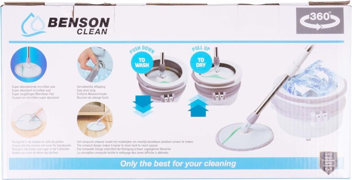 Benson Mop & emmer set - 360° draaiend systeem - Inclusief 123 cm steel - Grijs thumbnail 4