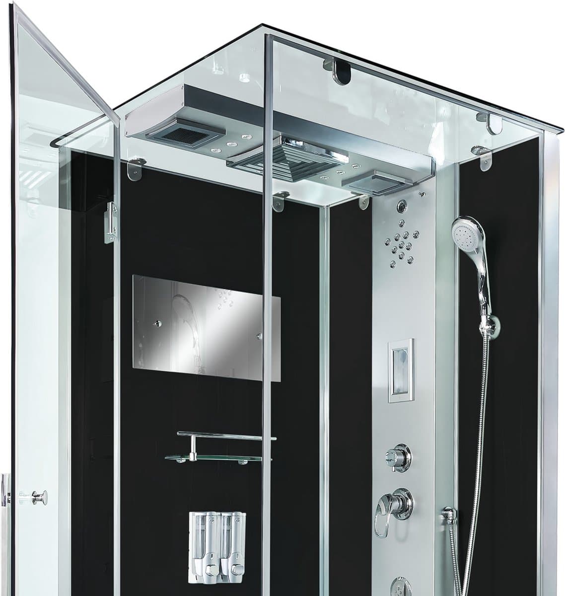Complete Gesloten Douchecabine 90X90X215 Bastia. MENGKRAAN. Luxe, Kit-Vrij, Zwart, Veiligheidsglas, LED, Radio, Speakers, Massage, Hoekmodel, Vierkant, Scharnierdeur, Douchebak, Afvoer, Sifon, Verschillende Modellen, Full Options. Royal Sanitair thumbnail 5