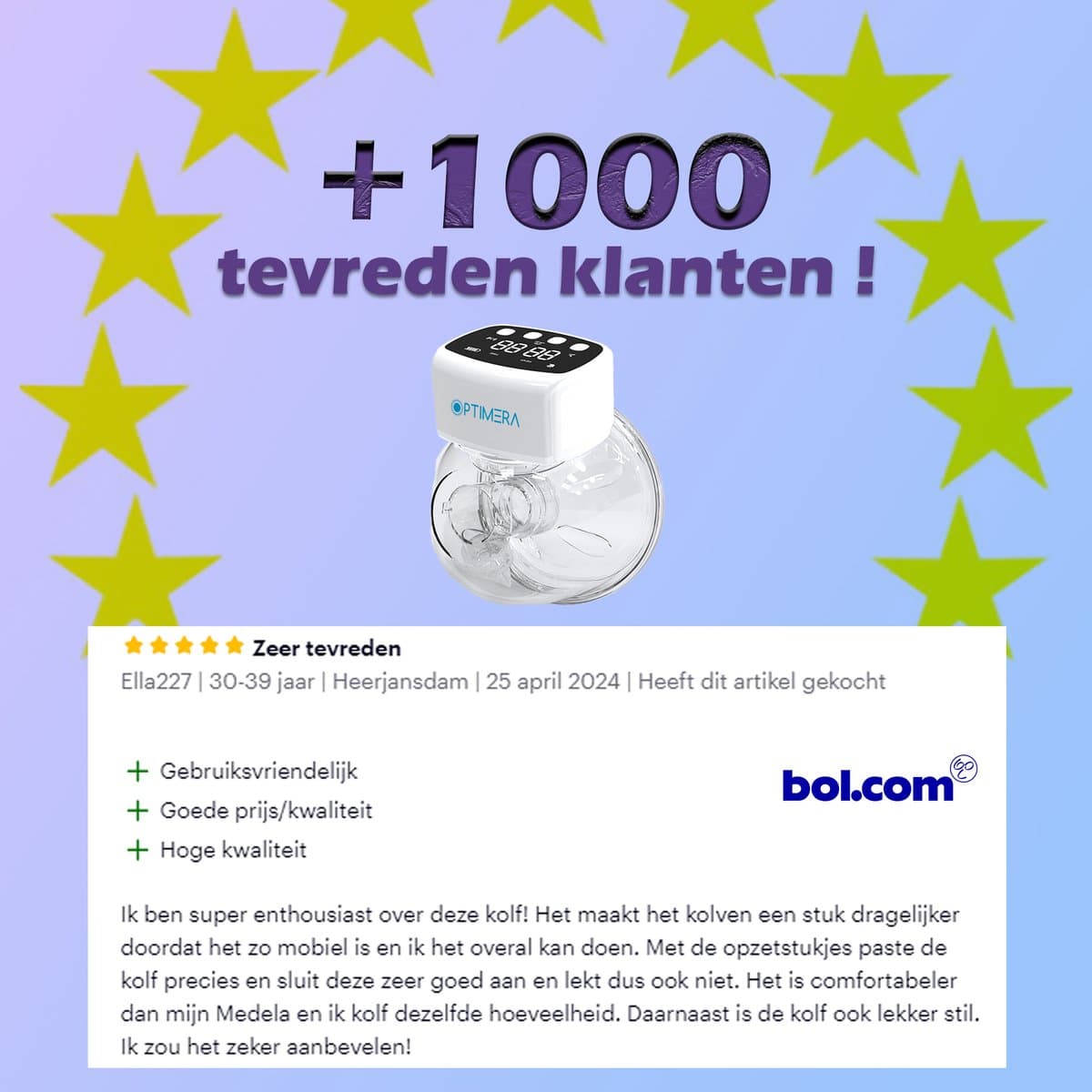 OPTIMERA® - Handsfree Borstkolf - Elektrische Borstkolf - Dubbele Elektrische Borstkolf - Incl. 20 Moedermelk Bewaarzakjes, 4 Verschillende Borstmaten & Reistas thumbnail 3