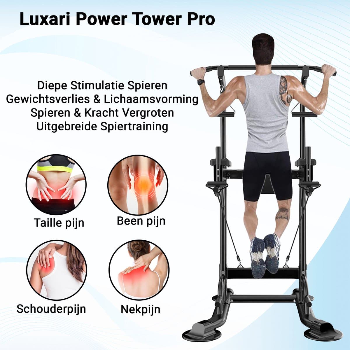 Luxari Pull up station - Weerstandsbanden - Dip Station - Pull Up Bar - Optrekstang - Krachtstation - Power Rack - Verstelbaar - Krachttraining thumbnail 7