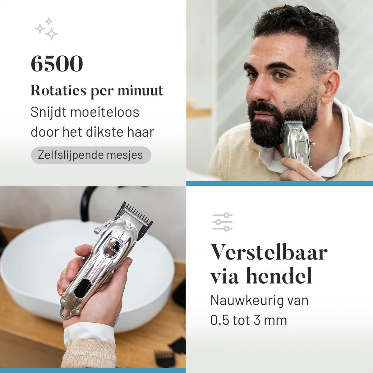Revahs Tondeuse Mannen Pro Set - Haartrimmer - Baardtrimmer - Trimmer Hoofd & Baard Haar - Hoofdhaar - Hair Clipper - Reistas - 0.5-25 mm thumbnail 7