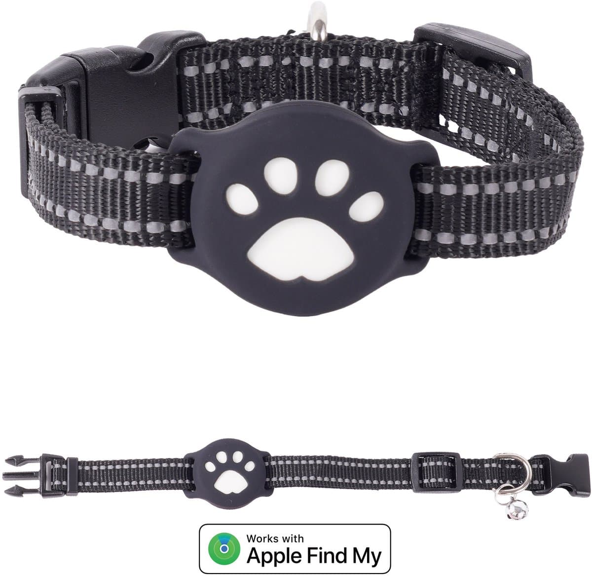 GPS KattenTracker - Zonder Maandelijkse Kosten - Werkt Met iOS - IP68 Waterdicht - CR2032 Batterij (1+ Jaar) - Verstelbare Nylon Halsband - Halsomtrek 28-39 cm - Zwart