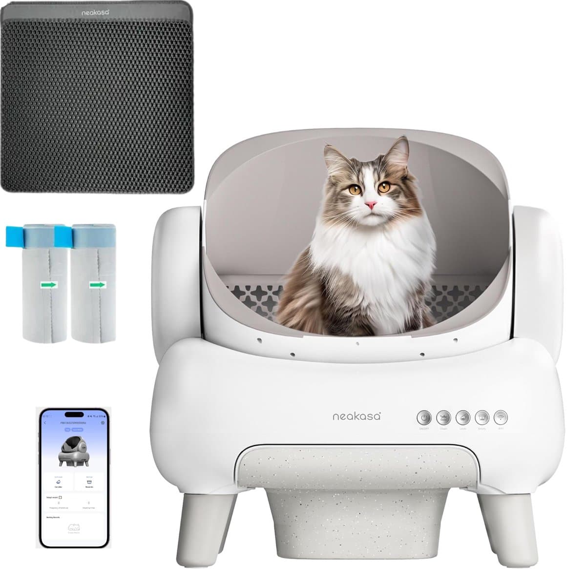 Neakasa M1 Plus Zelfreinigende Kattenbak XXL – Automatische Kattenbak met App – Boven Open – Geurvrij & Hygiënisch – Voor Meerdere Katten – Inclusief Kattenbakmat – Grote Inhoud – Slimme Kattenbak - met App - Wit