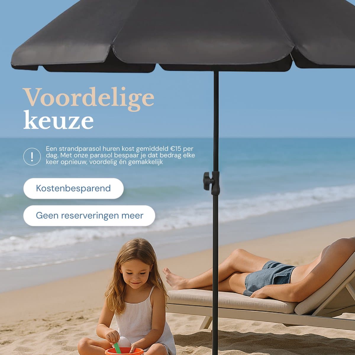 O’DADDY® Parasol Set – Kantelbaar & Verstelbaar – Waterdicht – UV-Bestendig – Met Grondboor & Draagtas – Strand, Tuin & Balkon – 180 cm – Donker Grijs thumbnail 3