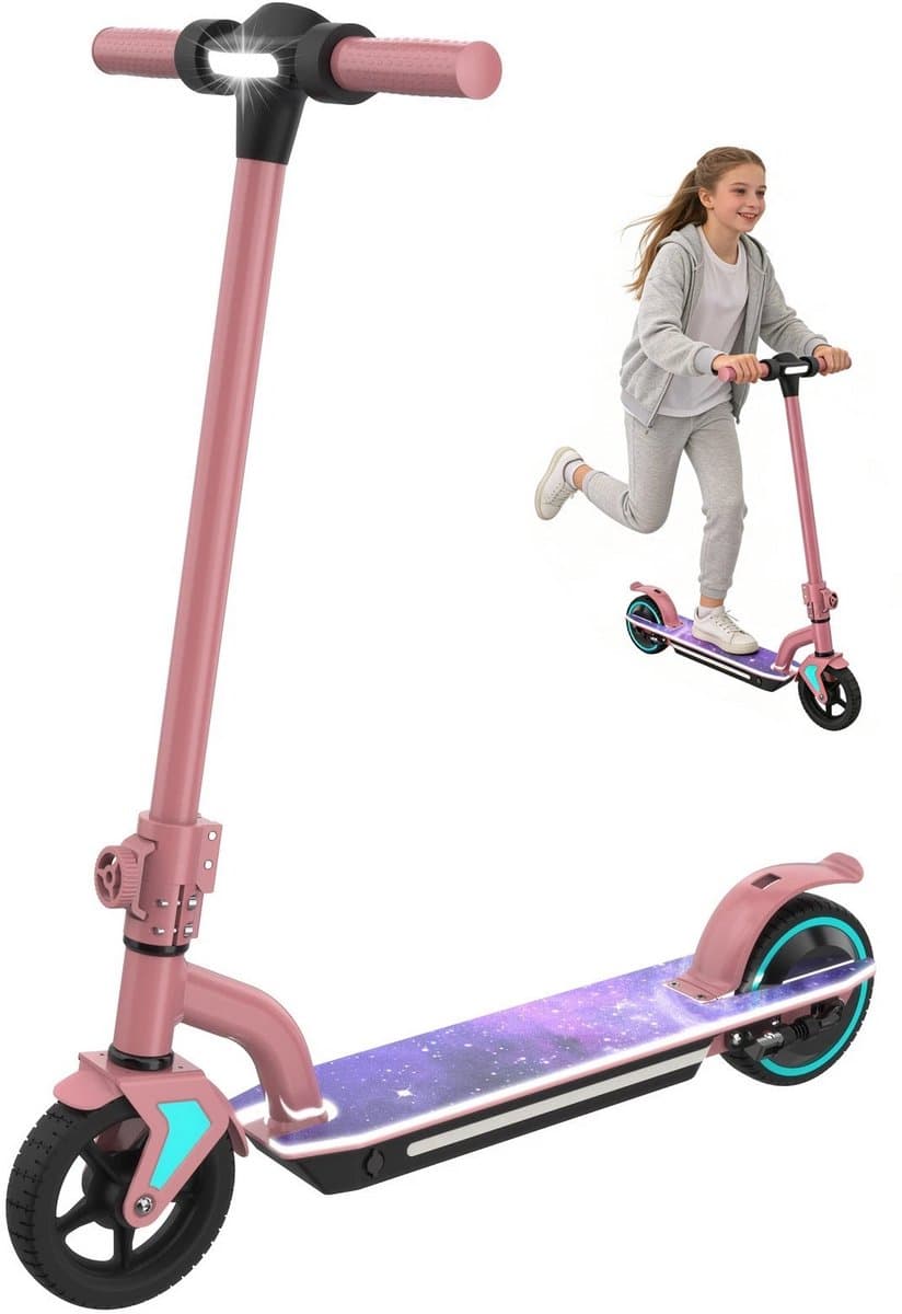 Elektrische Step Kinderen - Inklapbaar - 6 tot 12 jaa - 130W - Max 16 km/u - 6-10 km Bereik - LED Verlichting - Roze