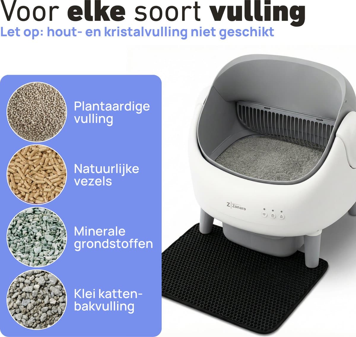Zonaro Automatische Kattenbak – Zelfreinigende Kattenbak – Elektrische Kattenbak – Robot Kattenbak – XXL – Met App Bediening – Inclusief Kattenbak Mat & Zakken – Wit/Grijs thumbnail 4