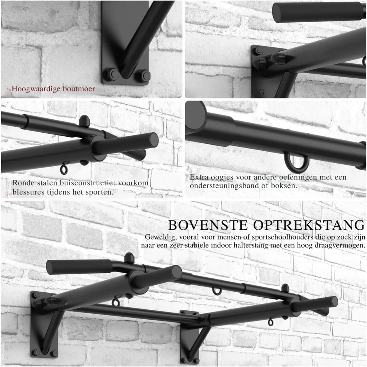 DnA® Pull Up Bar - Wasstrips - Pull Up Station - Zwart - 36cm x 1cm x 8cm thumbnail 4