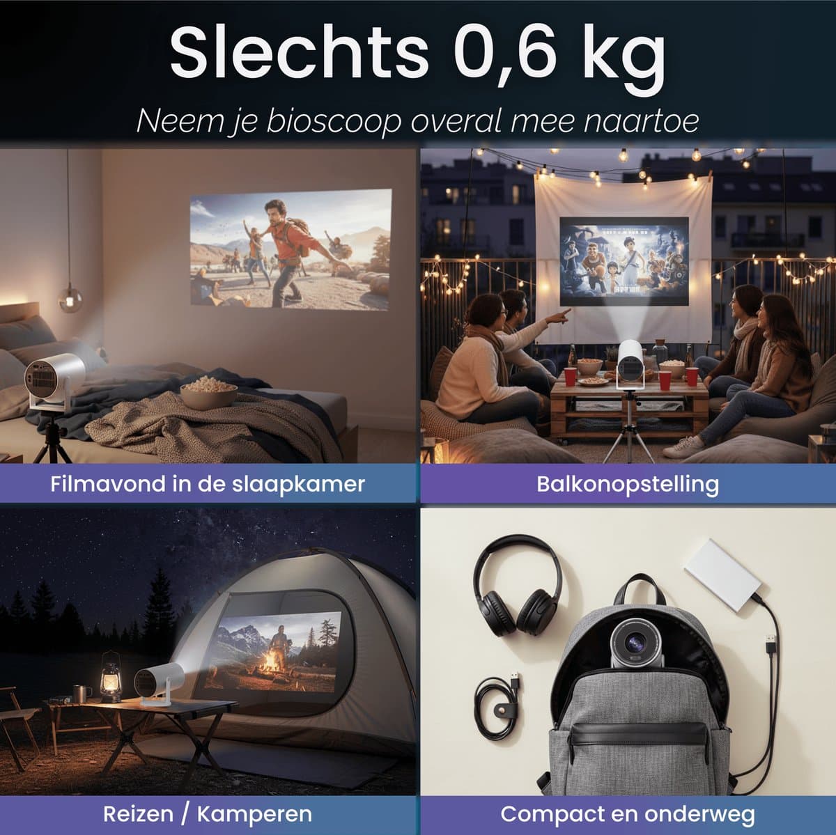 Chesto Mini Beamer Full HD Android 12.0 – 7.000 Lumen – Elektrische focus – Compact & Lichtgewicht – WiFi 6 - Bluetooth 5.4 - Streamen vanaf je telefoon met wifi thumbnail 5