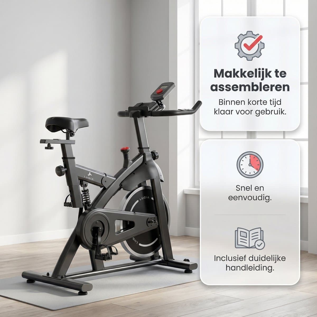 Lugia Hometrainer Pro – Fitnessfiets voor Lange Gebruikers – Premium Vering & Demping – Extra Soepel & Stil – Verstelbaar Zadel – 0-100% Weerstand thumbnail 7